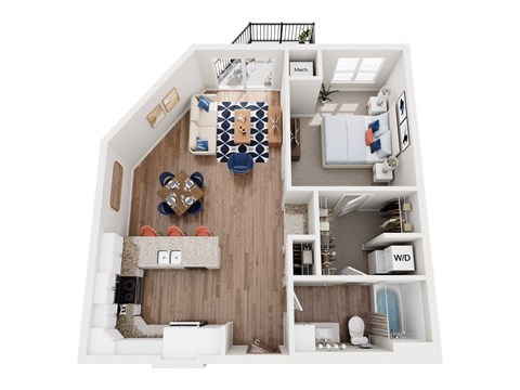 Floor plan for 1 bed, 1 bath, 845 sqft